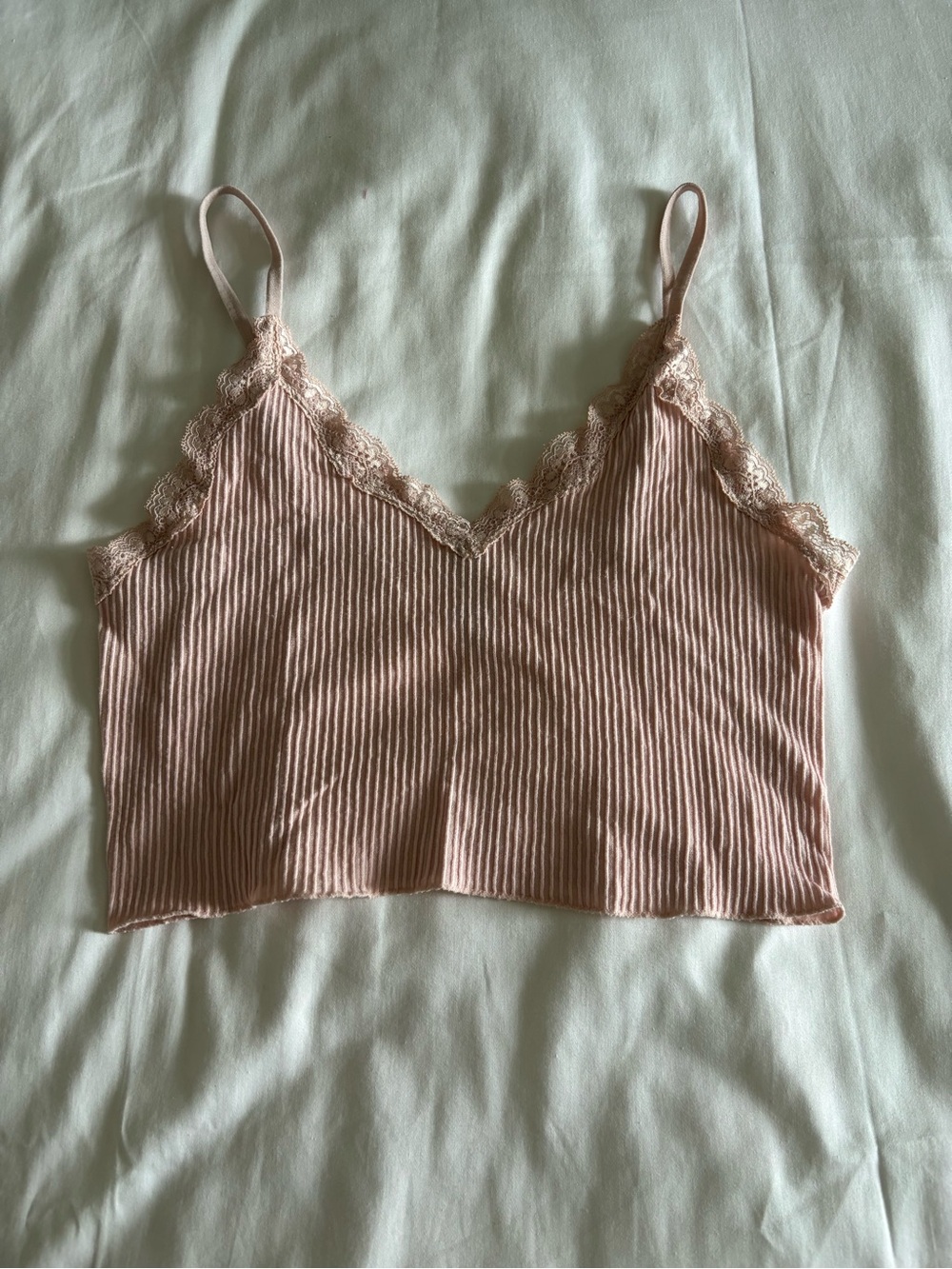 Lace-Trim Ribbed Cami Top - Blush Pink